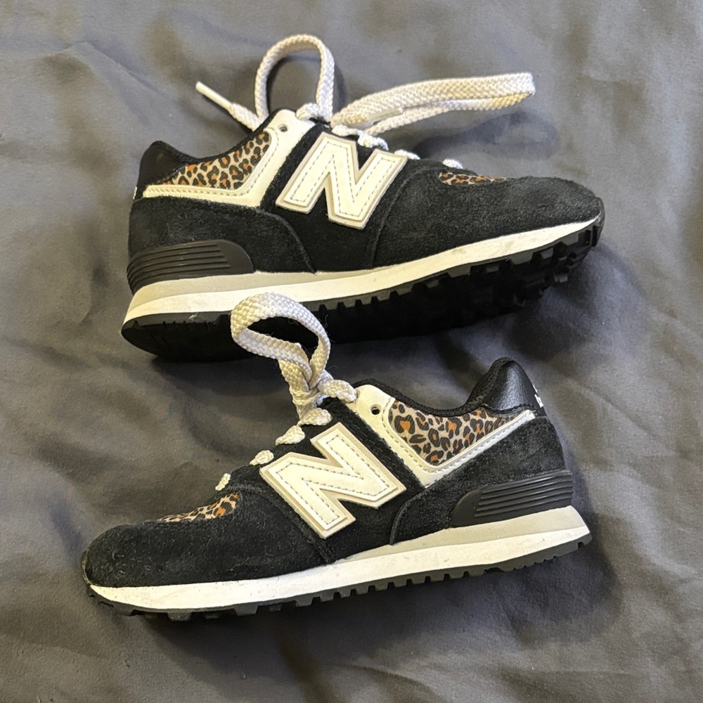 New Balance 574 Kids' Black and Animal Print Sneakers